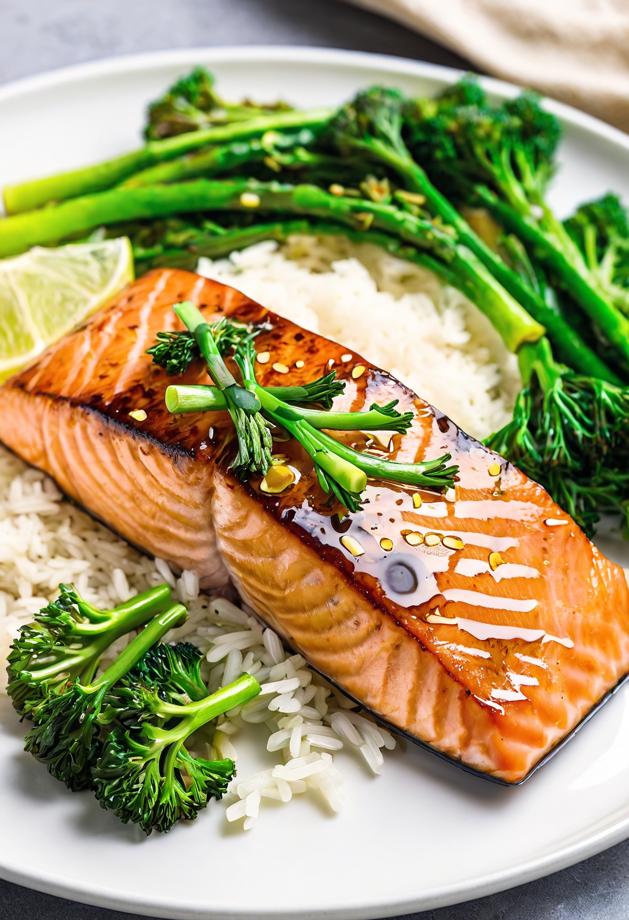 Lime- and Honey-Glazed Salmon with Basmati and Broccolini