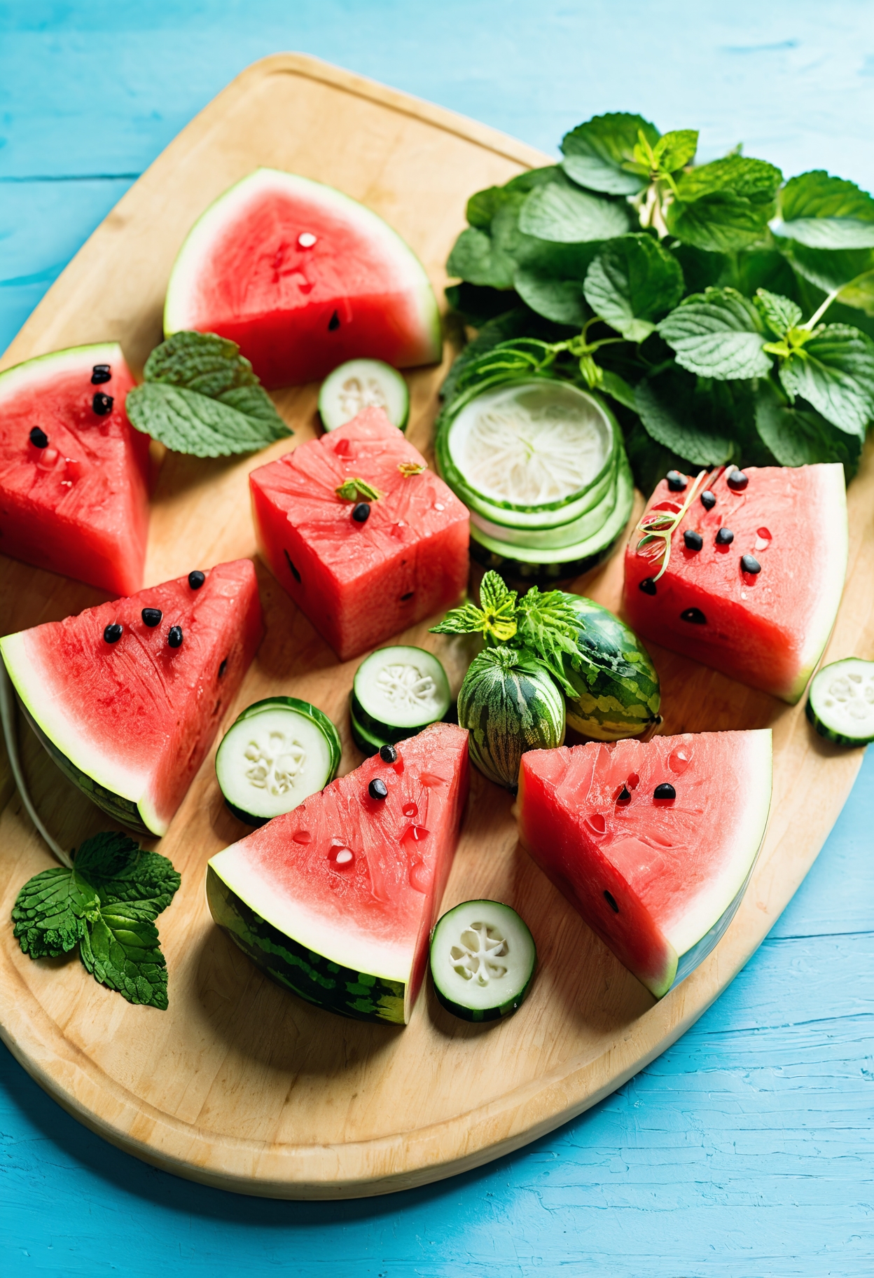 Watermelon and Cucumber Mint Tsatsiki Salad